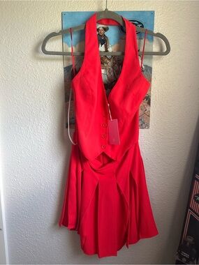 Amanda Uprichard Isadore Bright Red Halter Skort Dress/ Romper NWT